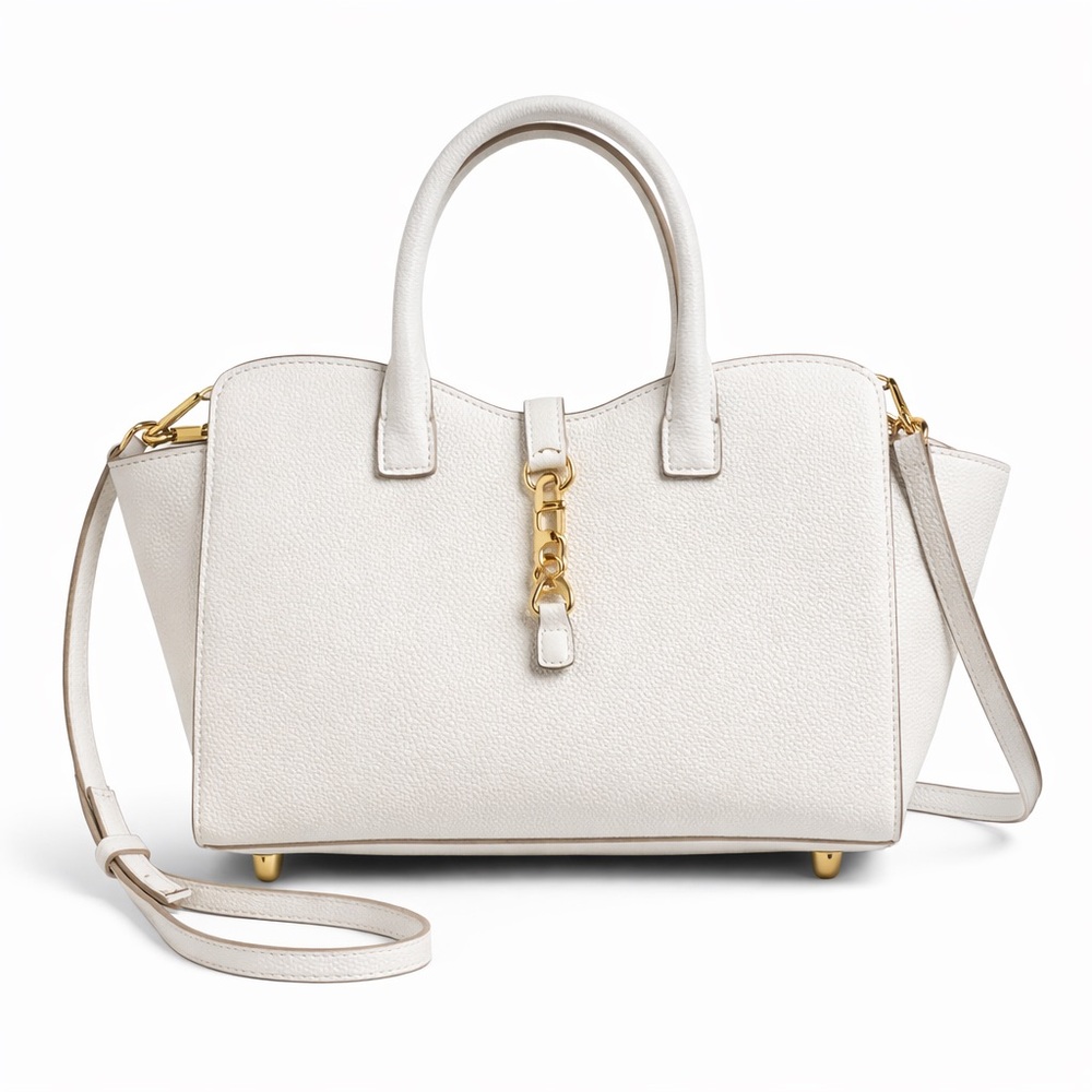 Aldo White Pebbled Satchel with Gold Hardware
